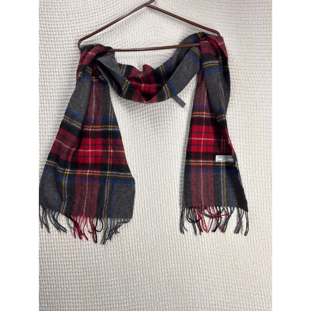 Classic Unisex Via Condotti Roma Plaid Scarf OS Grey Red Blue